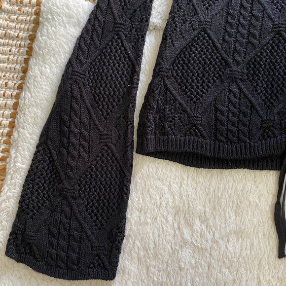 Boho Knit Crochet Sweater Tie Front Long Sleeve Top - Size Small - Picture 10 of 11